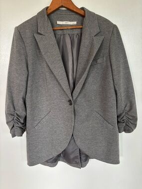 Gibson Blazer Womens Gray Single Breasted One Button 3/4 Sleeve